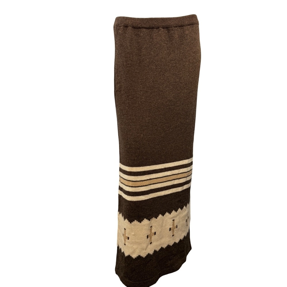 Double D Ranch Maxi Skirt Womens S Brown Lambswool Southwestern Knit Straight